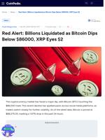 Red Alert: Billions Liquidated as Bitcoin Dips Below $86000, XRP Eyes $2