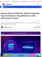 Solana Price Prediction: Public Company Taps Coinbase to Buy Millions in SOL – Wall Street is Here