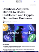 Coinbase Acquires Deribit to Boost Stablecoin and Crypto Derivatives Business