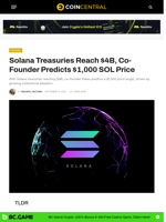 Solana Treasuries Reach $4B, Co-Founder Predicts $1,000 SOL Price - CoinCentral