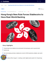 Hong Kong’s New Rule Forces Stablecoins to Have Real-World Backing