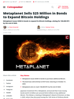 Metaplanet Sells $25 Million in Bonds to Expand Bitcoin Holdings | Coinspeaker