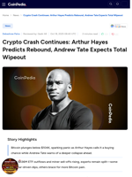 Crypto Crash Continues: Arthur Hayes Predicts Rebound, Andrew Tate Expects Total Wipeout