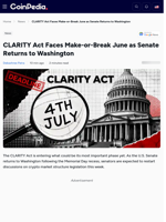 CLARITY Act Faces Make-or-Break June as Senate Returns to Washington