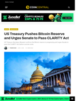 US Treasury Pushes Bitcoin Reserve and Urges Senate to Pass CLARITY Act - CoinCentral
