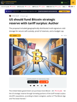 Tariff Surplus Should be Funneled into Bitcoin Strategic Reserve — Adam Livingston