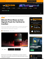 Bitcoin Price Climbs On Signs Iran Conflict Could Wind Down