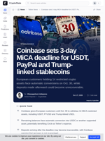 Coinbase sets 3-day MiCA deadline for USDT, PayPal and Trump-linked stablecoins