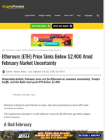 Ethereum (ETH) Price Sinks Below $2,400 Amid February Market Uncertainty