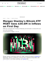 Morgan Stanley's Bitcoin ETF MSBT Sees $30.6M in Inflows on First Day - 
