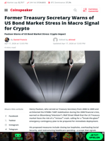 Former Treasury Secretary Warns of US Bond Market Stress