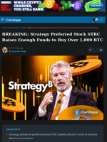BREAKING: Strategy Preferred Stock STRC Raises Enough Funds to Buy Over 1,800 BTC