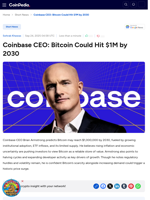 Coinbase CEO: Bitcoin Could Hit $1M by 2030