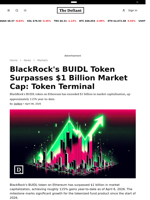 BlackRock's BUIDL Token Surpasses $1 Billion Market Cap: Token Terminal - 