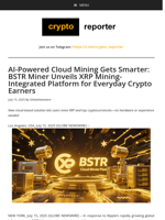 AI-Powered Cloud Mining Gets Smarter: BSTR Miner Unveils XRP Mining-Integrated Platform for Everyday Crypto Earners