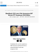 BlackRock CEO Larry Fink Announces IBIT Bitcoin ETF Surpasses $100 Billion