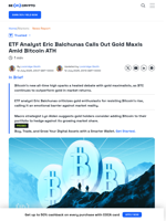 ETF Analyst Eric Balchunas Calls Out Gold Maxis Amid Bitcoin ATH - BeInCrypto