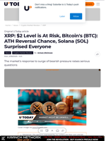 XRP: $2 Level is At Risk, Bitcoin's (BTC): ATH Reversal Chance, Solana (SOL) Surprised Everyone
