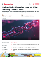 Michael Selig Picked to Lead US CFTC, Industry Leaders React - Coinspeaker