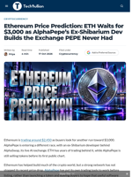 Ethereum Price Prediction: ETH Waits for $3,000 as AlphaPepe’s Ex-Shibarium Dev Builds the Exchange PEPE Never Had - TechBullion