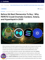 Before Q4 Best Memecoins To Buy : Why PEPETO Could Overtake Cardano, Solana, and Hyperliquid in 2025