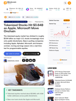 Tokenized Stocks Hit $3.84B as Apple, Microsoft Move Onchain