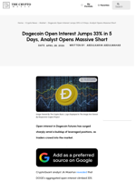 Dogecoin Open Interest Jumps 33% in 5 Days, Analyst Opens Massive Short