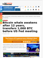 Bitcoin whale awakens after 12 years, transfers 1,000 BTC before US Fed meeting - The Crypto News Wire