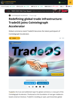 Redefining global trade infrastructure: TradeOS joins Cointelegraph Accelerator