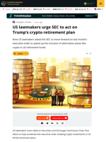 US Lawmakers Ask SEC to Act on Trump’s Crypto 401(k) Plan
