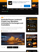 Australia Passes Landmark Crypto Law, Mandates Licensing For Exchanges And Custodians