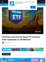 First US Solana ETF Made $21M Inflows as Snorter Token Nears $1.7M