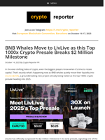 BNB Whales Move to LivLive as this Top 1000x Crypto Presale Breaks $2 Million Milestone
