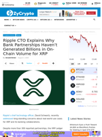 Ripple CTO Explains Why Bank Partnerships Haven't Generated Billions in On-Chain Volume for XRP ⋆ ZyCrypto