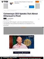 Consensys CEO Speaks Out About Ethereum's Pivot