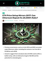 ETH Price Setup Mirrors 2017: Can Ethereum Repeat Its 25,000% Rally? - Crypto News Flash