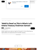 'Web3 Is Dead' as This Is What's Left: Solana Treasury Chairman Samani - U.Today