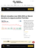 Bitcoin steadies near $82,000 as Warsh declines to signal another Fed hike