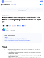 Polymarket Launches pUSD and CLOB V2 in Major Exchange Upgrade Scheduled for April 28: Guest Post by Blockonomi | CoinMarketCap