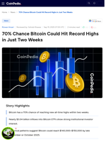 70% Chance Bitcoin Could Hit Record Highs in Just Two Weeks