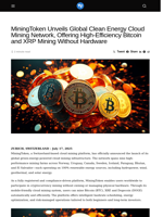 MiningToken Unveils Global Clean Energy Cloud Mining Network, Offering High-Efficiency Bitcoin and XRP Mining Without Hardware - Visionary Financial