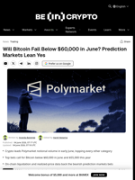Will Bitcoin Fall Below $60,000 in June? Prediction Markets Lean Yes