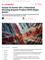 Quant Backs UK’s Tokenized Sterling Project