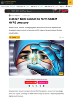 Sonnet BioTherapeutics to Launch $888M HYPE Token Treasury After Crypto Pivot