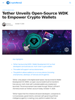 Tether Unveils Open Source WDK to Empower Crypto Wallets