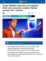 Trust Wallet launches AI agents that can execute crypto trades across 25+ chains