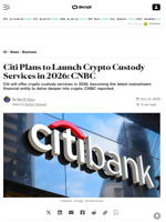Citi Plans to Launch Crypto Custody Services in 2026: CNBC - Decrypt