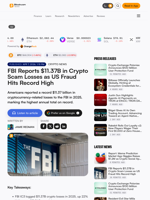 FBI Reports $11.37B in Crypto Scam Losses as US Fraud Hits Record High – Crypto News Bitcoin News