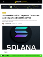 Solana Hits $4B in Corporate Treasuries as Companies Boost Reserves - CoinCentral