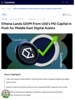 Ethena Lands $20M From UAE’s M2 Capital in Push for Middle East Digital Assets
